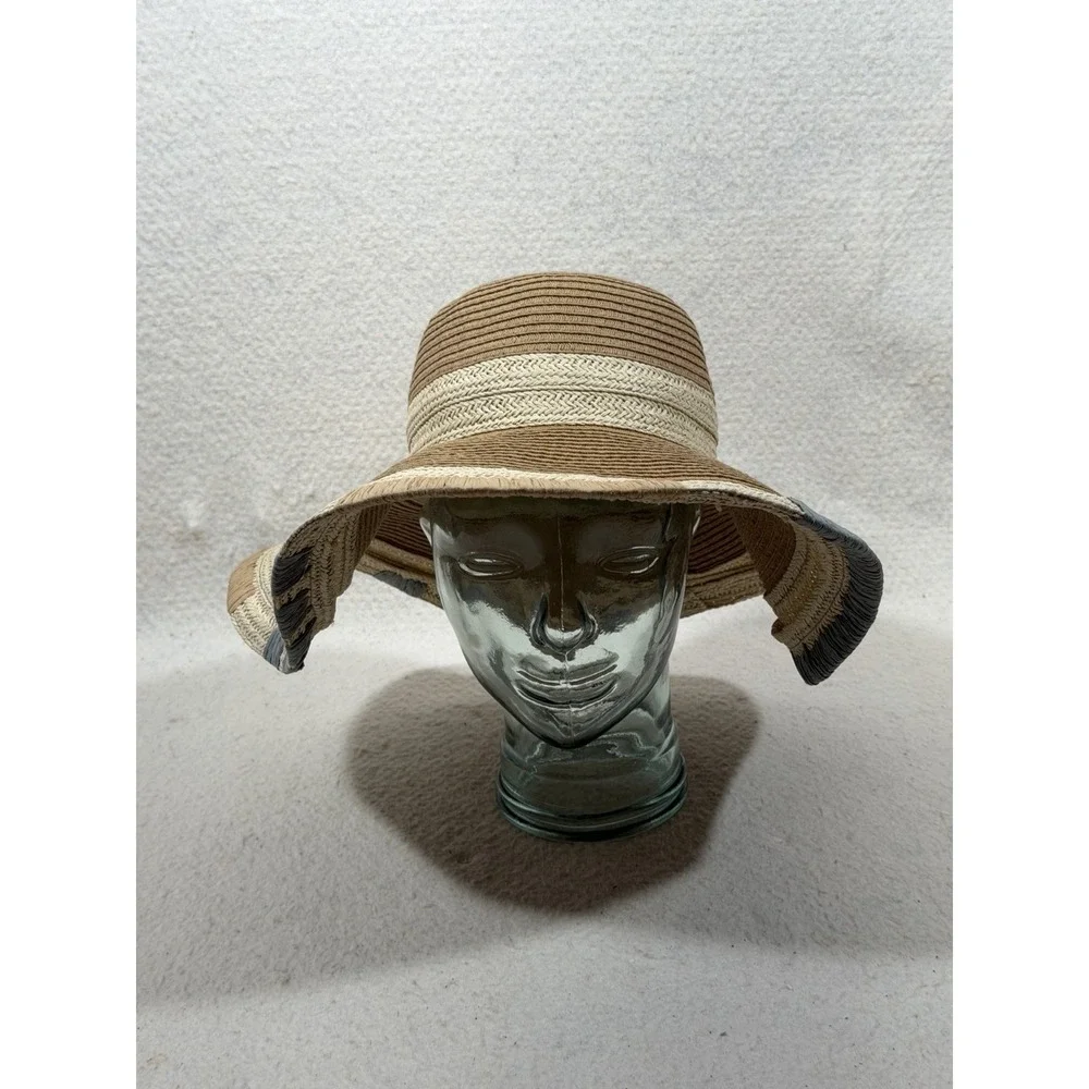 World Market Womens 22in Floppy Sun Hat Tan Straw Boho Coastal Beach